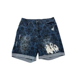 Disney Haunted Mansion Wallpaper Denim Shorts Womens Medium Hitchhiking Ghosts